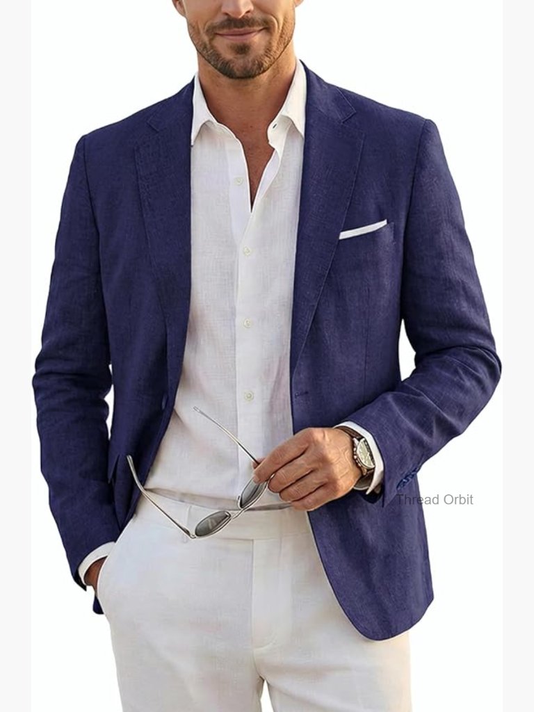 Slim Fit Linen Blazer, One Button Sport Coat, Lightweight Business Casual